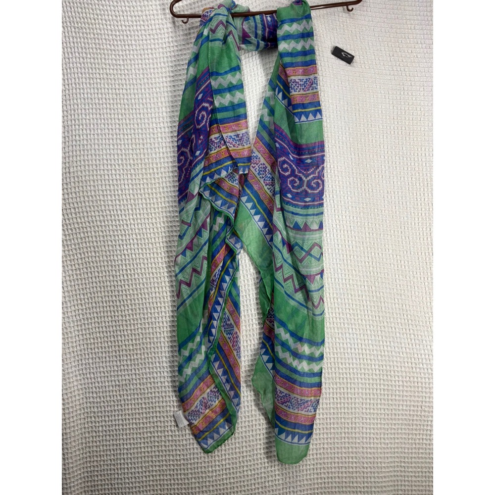 Boho Women Evergreen Enterprise Geometric Tribal Print Scarf OS Green Multi